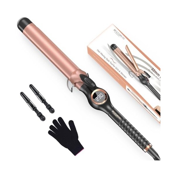 Boucleur a Cheveux 32mm BESTOPE PRO, Boucleur a Cheveux pour boucles larges, multi-températures sélectionnables, Boucleur Pro