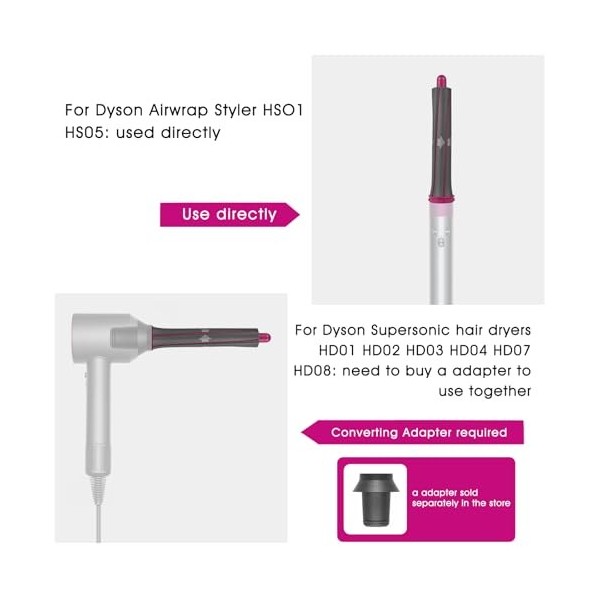Odashen Lot de 2 barils à friser pour cheveux Dyson Airwrap - 20 mm de long - Accessoires auto-bouclés pour coiffeur Airwrap 
