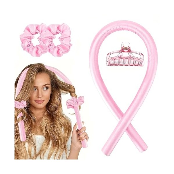 QZKJQDD Lot de 4 bigoudis sans chaleur pour cheveux longs et moyens - Rose Heatless Curls - Pour cheveux longs et moyens