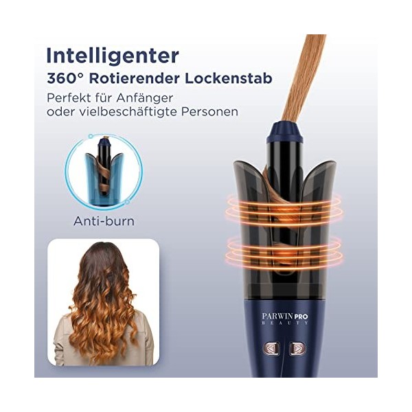 PARWIN PRO BEAUTY Boucleur A Cheveux Automatique 32mm Fer À Friser Rotatif À 360°, Système Innovant Pour Les Boucles, 4 Tempé