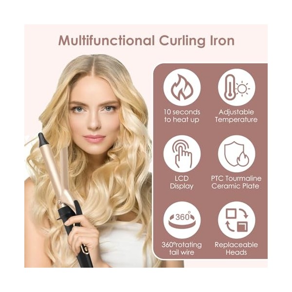 Bwaliffury Fer à Boucler 3 en 1, Boucleur à cheveux 25mm, Fer à friser avec pince à rouleaux, Multifonction Petites Boucles I