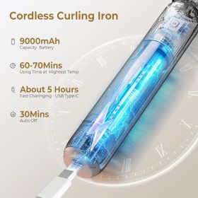 Boucleur Sans Fil, Fer à Boucler 9000 mAh, UKLISS Boucleur a Cheveux Rechargeables USB 28 mm, Fer à Friser Portable, Friseur 
