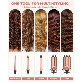 Ensemble de Fer à Friser 5 en 1, Ohuhu Ensemble de Baguettes à Friser avec 2 Fers à Friser à Trois Barils 3 Barils en Céramiq