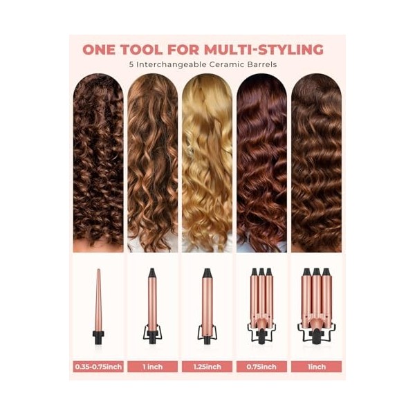 Ensemble de Fer à Friser 5 en 1, Ohuhu Ensemble de Baguettes à Friser avec 2 Fers à Friser à Trois Barils 3 Barils en Céramiq