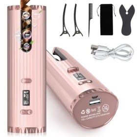 Fer à Friser Automatique, Fer à Boucler Sans Fil Boucleur a Cheveux Portable, Rechargeable USB, 6 Température/Minuterie, Bouc