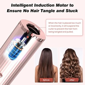 Fer à Friser Automatique, Fer à Boucler Sans Fil Boucleur a Cheveux Portable, Rechargeable USB, 6 Température/Minuterie, Bouc