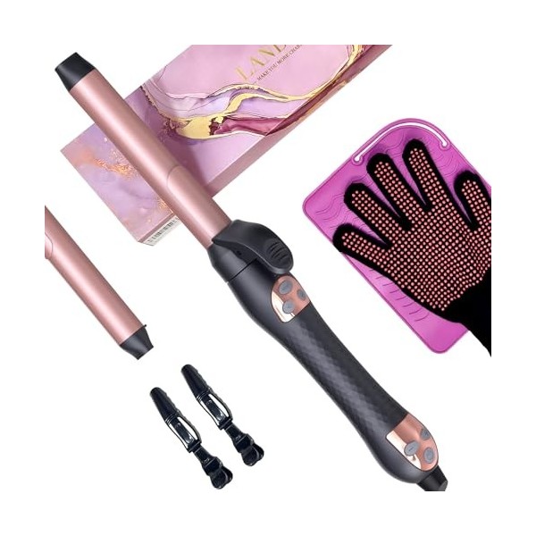 Fer à friser rotatif automatique 2,5 cm : LANDOT Auto Hair Curler Long Barrel pour tous types de cheveux – Baguette à friser 