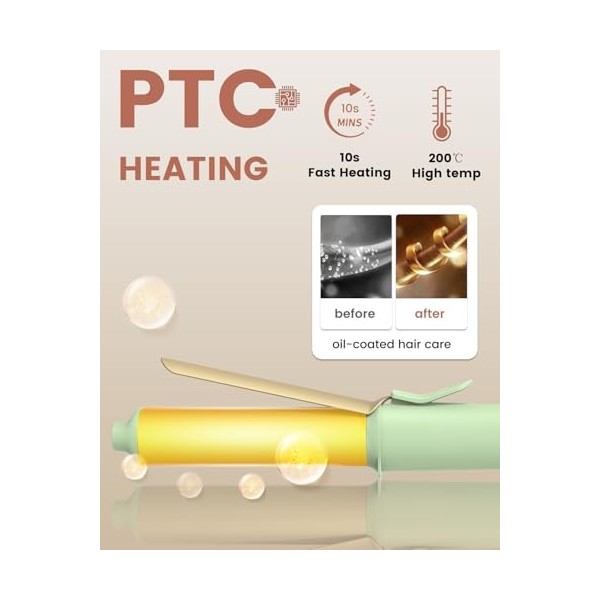 Boucleur à cheveux, Mini Fer a Boucler 25 mm Pour Cheveux Courts avec 3 Température Réglables PTC 10S chauffage rapide Taille