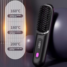 Brosse à Lisser Sans Fil, Brusheo Hair Pro Fer a Lisser, 2 en 1 Brosse Lissante pour Cheveux Sans Fil, Fer à Lisser à ions né
