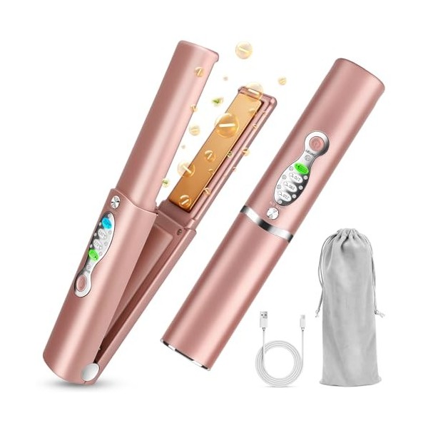 Lisseur à cheveux portable, chauffe en quelques secondes, lisseur de voyage sans fil en titane 2 en 1 pour lisser et boucler,