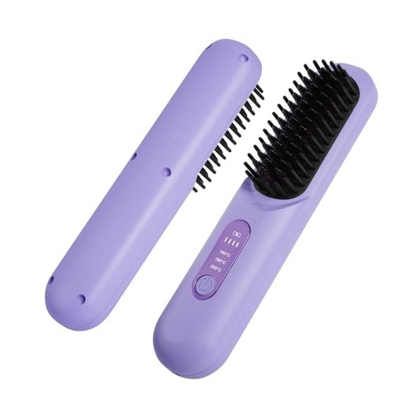 LOPHE Brosse Lissante Pour Cheveux, Lisseur Cheveux Sans Fil Portable Mini Lisseur Cheveux Brosse avec ÉCran 3 Température Ré