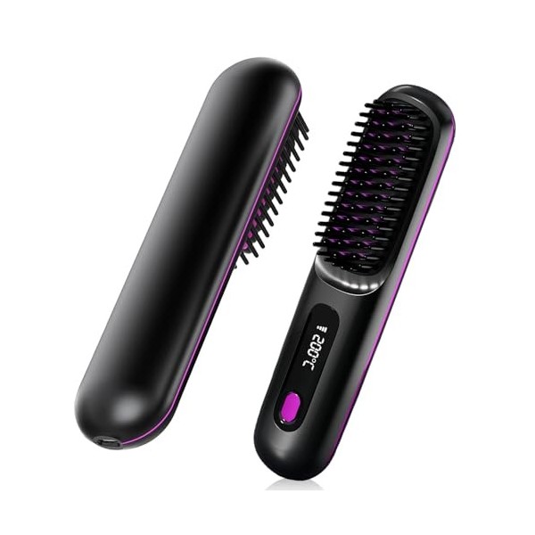 Brosse Lissante Sans Fil, Portable Mini Lisseur, 3 Réglages de Température, Anti-Brûlure, Brosse Chauffante Sans Fil, Brosse 