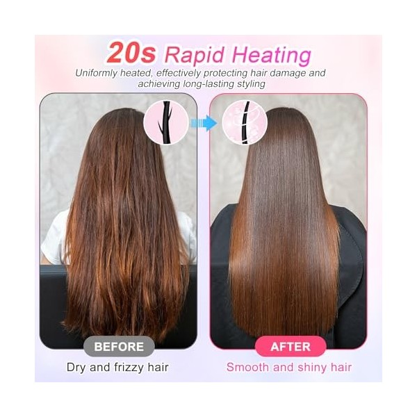 LYPPUL Brosse Lissante Pour Cheveux, Portable Fers à Lisser, Mini Lisseur Sans Fil Rechargeable 160℃-200℃ Chauffe Rapide Rech