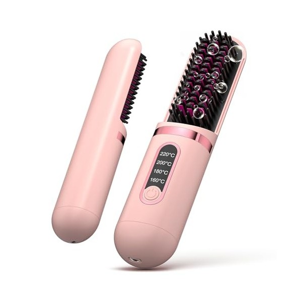 Brosse à lisser sans fil, peigne chauffant portable, rechargeable par USB, brosse à cheveux chauffante ionique, chauffage rap