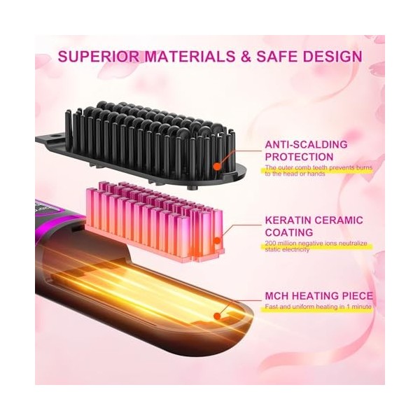 Brosse à lisser sans fil, peigne chauffant portable, rechargeable par USB, brosse à cheveux chauffante ionique, chauffage rap