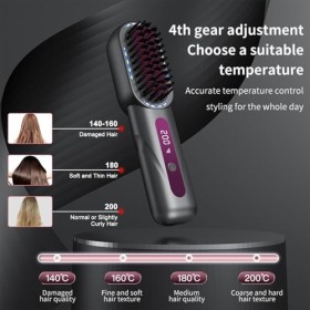 Fer à lisser sans fil - Brosse à air chaud - Ion négatif - Lisseur à cheveux - Chauffage rapide des années 20 - Design anti-b