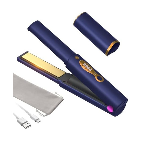 Fer À Lisser Sans Fil 5000 mAh Titanium 2 EN 1,MINI Lisseur Cheveux de Voyage Rechargeable,Lisseur Boucleur Cheveux Portable,