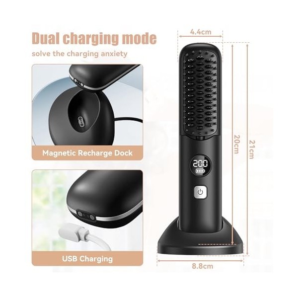 worahroe Brosse Lissante pour Cheveux, Lisseur Mini Lisseur de Cheveux à Ions Négatifs, Fer à Lisser Peigne Chauffant Peigne 