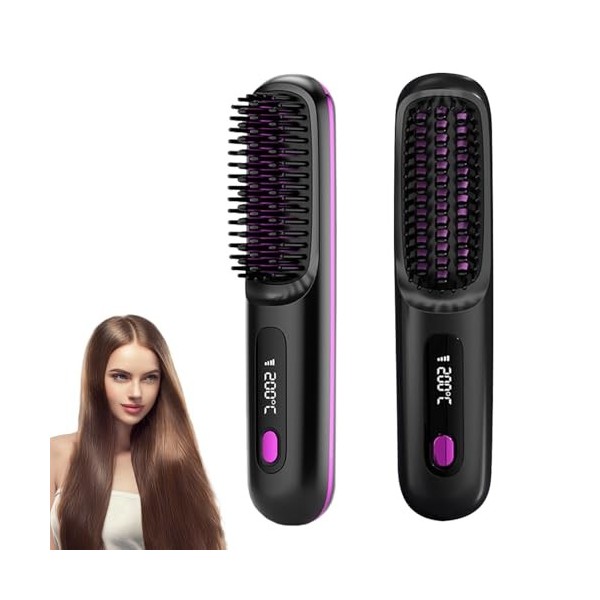 Brosse Lissante Sans Fil, 200 Millions dions Négatifs Brosse Lissante, 3 Températures Réglables Brosse Chauffante Portable A