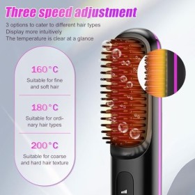 Brosse Lissante Sans Fil, 200 Millions dions Négatifs Brosse Lissante, 3 Températures Réglables Brosse Chauffante Portable A