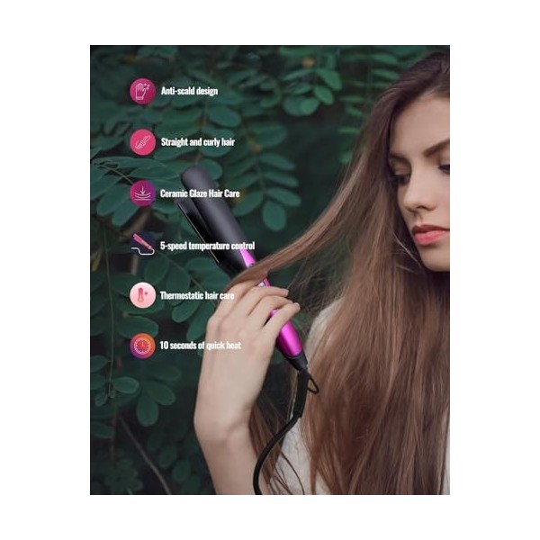 Lisseur Cheveux, 2 en 1 Lisseur Boucleur cheveux, Fer à Lisser de chauffage rapide, Plaque cheveux chauffe en céramique avec 