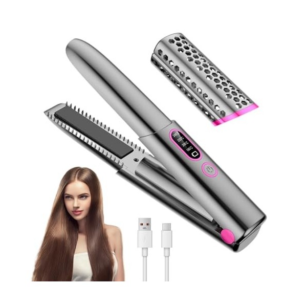 BelonLink Fer à Lisser Sans Fil Lisseur Cheveux de Voyage Mini Ceramic Straight, Fer à Lisser et Boucler 2 en 1, 4 Températur