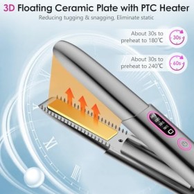 BelonLink Fer à Lisser Sans Fil Lisseur Cheveux de Voyage Mini Ceramic Straight, Fer à Lisser et Boucler 2 en 1, 4 Températur