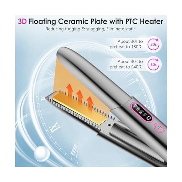 BelonLink Fer à Lisser Sans Fil Lisseur Cheveux de Voyage Mini Ceramic Straight, Fer à Lisser et Boucler 2 en 1, 4 Températur