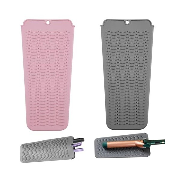 Lot de 2 tapis chauffants professionnels en silicone pour fer à friser et fer plat, tapis de protection portable résistant à 