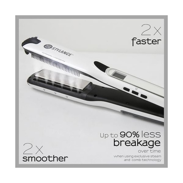 STYLANCE Lisseur Cheveux Vapeur, Lisseur Saint Algue,Steam Lustre Styler, Vapeur Ultra PuissantePeigne Amovible,Tous Types de