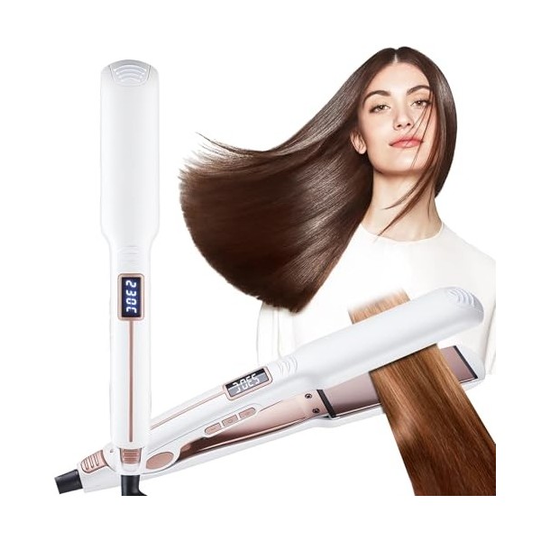 Fer à Lisser, Lisseur Cheveux Portable Voyage Lisseur de cheveux ionique, avec écran LCD, Température Réglable, 10″ Chauffage
