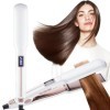 Fer à Lisser, Lisseur Cheveux Portable Voyage Lisseur de cheveux ionique, avec écran LCD, Température Réglable, 10″ Chauffage
