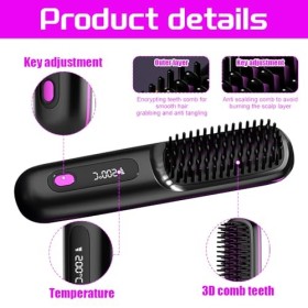 KBIBCK Brosse Lissante Pour Cheveux,Brosse à lisser Bella,Lisseur Cheveux Sans Fil,Brosse avec ÉCran 3 Température Réglable C
