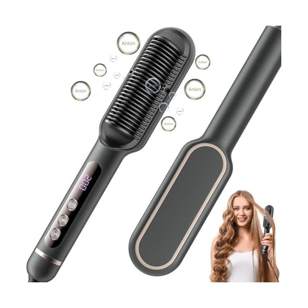Brosse Lissante Pour Cheveux Ionique Lisseur Cheveux, Peigne Chauffant Professionnel Peigne de fer à lisser avec 9 Réglages d