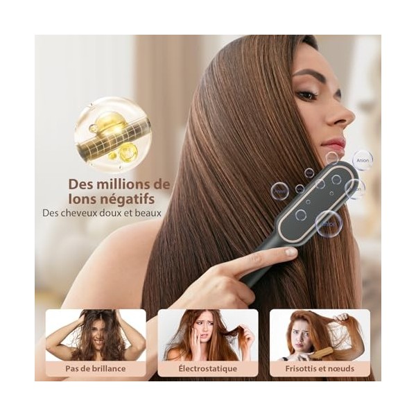 Brosse Lissante Pour Cheveux Ionique Lisseur Cheveux, Peigne Chauffant Professionnel Peigne de fer à lisser avec 9 Réglages d