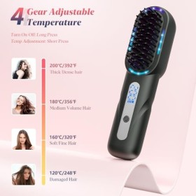 Shinkuro Brosse Lissante Ionique Cheveux, Fer à Lisser Avec Peigne IntéGré, 4 Réglages de Température 120℃-200℃, Écran LCD, C