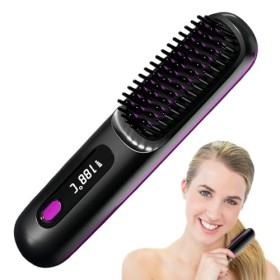 Brosse Lissante Sans Fil, Mini Lisseur Cheveux Sans Fil, Brosse Chauffante Lissante, Lisseur Barbe Homme USB Rechargeable, Mi