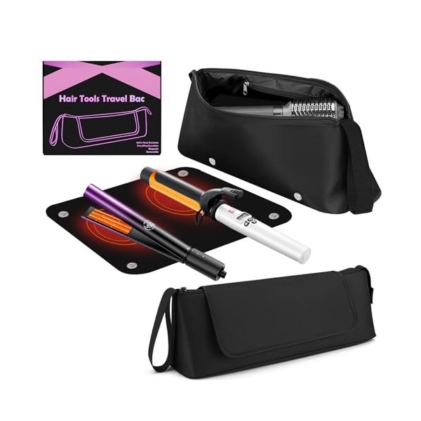 FOVERN1 Sac de voyage pour outils de cheveux avec tapis résistant à la chaleur, sac de rangement pour fer à friser, sac de ra