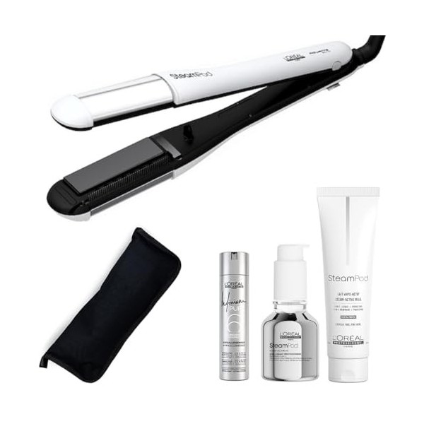 Loréal Professionnel - Fer A Lisser Lisseur Steampod 4 - Pack Cheveux fins - Lait de lissage et Sérum steampod + Laque Pure 