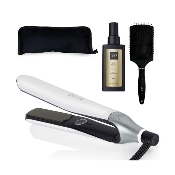 Ghd - Fer À Lisser Lisseur Ghd Chronos Blanc + Huile Thermoprotectrice Ghd + Trousse De Voyage Hairprice + Brosse Hairprice