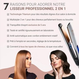 Fer à lisser et à boucler Lisseur - 5 ans de tranquilité appareil de coiffure avec la technologie des ions - Lisseur cheveux 