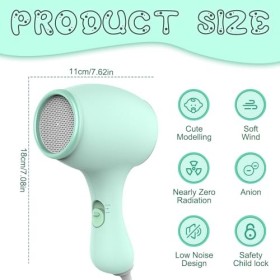 KUWUNG Mini Seche Cheveux, Portable Seche Cheveux Voyage 550W, Seche Cheveux Enfant, Faible Bruit Seche Cheveux de Voyage ave