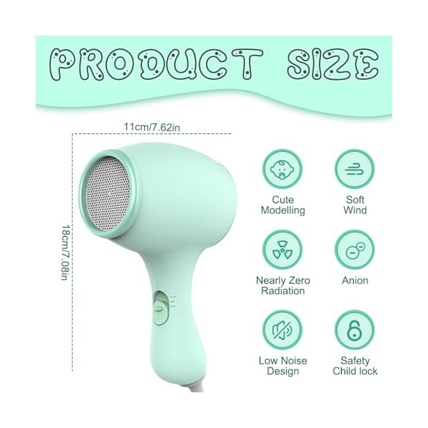 KUWUNG Mini Seche Cheveux, Portable Seche Cheveux Voyage 550W, Seche Cheveux Enfant, Faible Bruit Seche Cheveux de Voyage ave