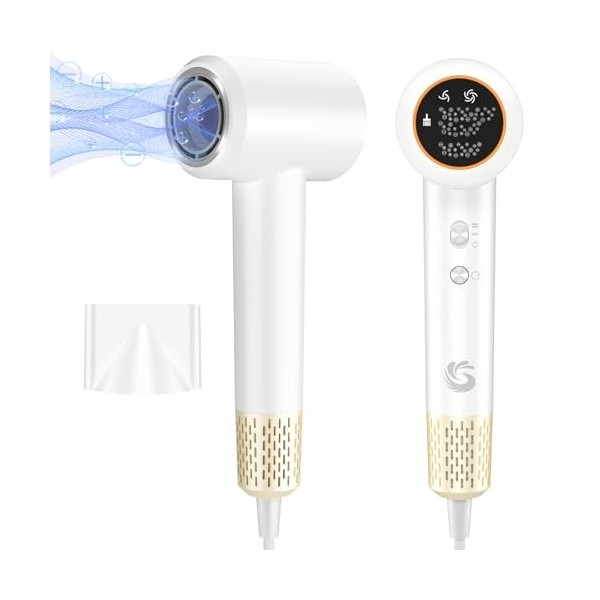 KARFUN Sèche-cheveux ionique,110,000 RPM HD Display Professional High-Speed Motor for Fast Drying,200 Million Low-Noise Plasm