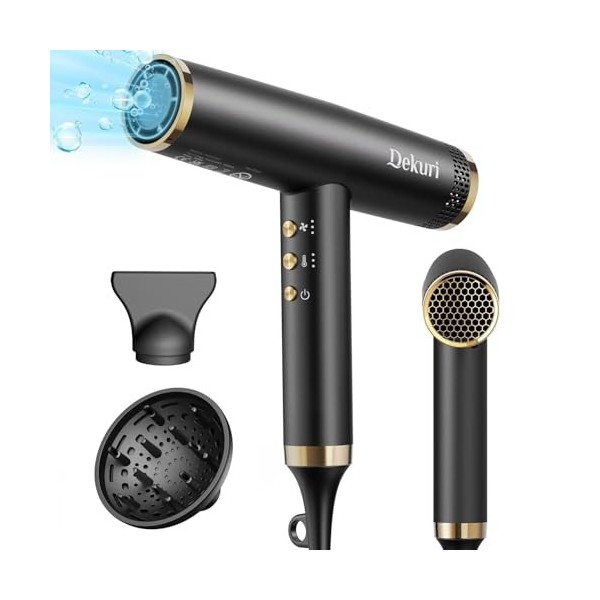Dekuri Sèche-cheveux professionnel, 110 000 RPM Pro pour séchage rapide, Léger avec 200 millions d’ions, Diffuseur magnétique