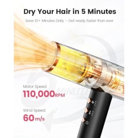 Dekuri Sèche-cheveux professionnel, 110 000 RPM Pro pour séchage rapide, Léger avec 200 millions d’ions, Diffuseur magnétique