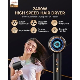 UKLISS Seche Cheveux Diffuseur Boucle, Seche Cheveux Professionnel 2400W Seche Xheveux Ionique Hair Dryer 3 Températures et 2