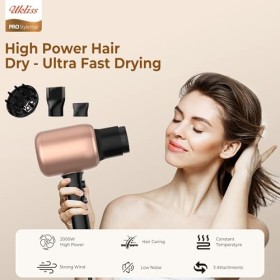 UKLISS Seche Cheveux 2000W, Sèche Cheveux Professionnel 3 en 1: Boucle, Ondule, Lisseur, Sèche-cheveux Ionique Hair Dryer Rap