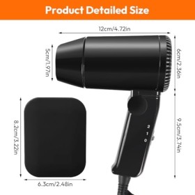 Zinueen Mini Sèche-Cheveux de Voiture - Sèche-Cheveux Portable avec 2 Niveaux de Vent - Miroir et Peigne Inclus - Compact et 