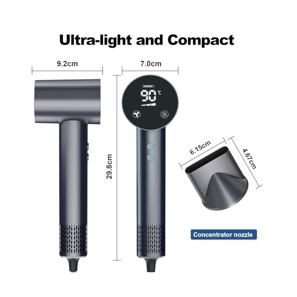 Seche Cheveux Ionique Négatif,1500W Seche Cheveux Grande Vitesse Professionnel,4 températures et 3 vitesses Sèche Cheveux,300